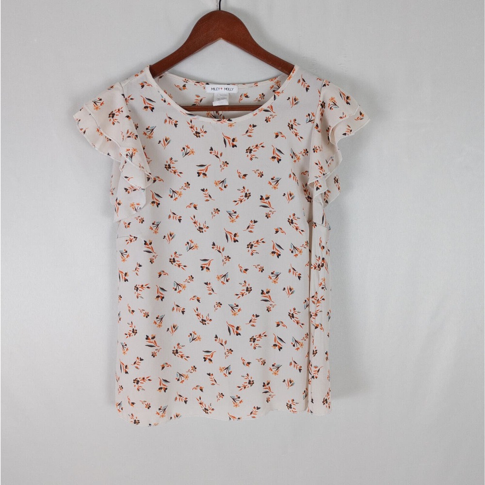 Miley + Molly Juniors Blouse Small Top Floral Short Sleeve Round Neck‎ Sheer